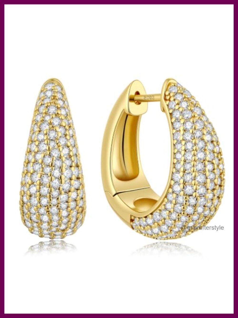Chunky Hoop Earrings 14K Gold Plated 925 Sterling Silver Post Cubic Zirconia